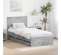 vidaXL Bed Frame with Drawer Concrete Grey 90 x 200 cm Engineer Wood