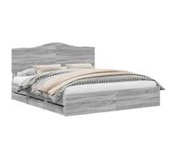 vidaXL Bed Frame with Drawer Grey Sonoma 200 x 200 cm Engineer Wood, Bedroom, Rectangular, Modern, Space-saving Furniture Ideas for a Contemporary, Minimalist Design and Effective Storage Solutions