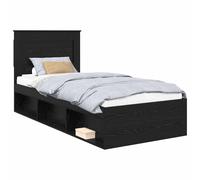 vidaXL Bed Frame with Drawer Plain Black 90 x 200 cm Solid Pine Wood, Modern Rec
