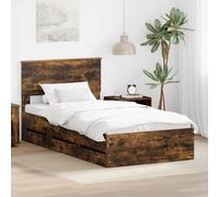 vidaXL Bed Frame with Drawer Smoked Oak 100 x 200 cm Engineer Wood