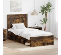 vidaXL Bed Frame with Drawer Smoked Oak 100 x 200 cm Solid Pine Wood