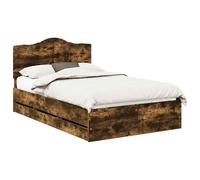 vidaXL Bed Frame with Drawer Smoked Oak 135 x 190 cm Engineer Wood, Modern Rectangular Bedroom Furniture, Engineered Wood Bed with Slatted Base, Minimalist Frame, Space Savvy Design