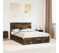 vidaXL Bed Frame with Drawer Smoked Oak 135 x 190 cm Engineered Wood