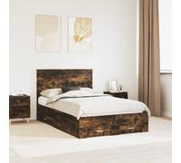vidaXL Bed Frame with Drawer Smoked Oak 135 x 190 cm Engineered Wood
