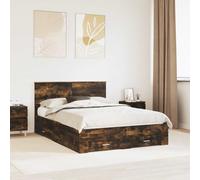 vidaXL Bed Frame with Drawer Smoked Oak 135 x 190 cm Engineered Wood