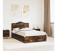 vidaXL Bed Frame with Drawer Smoked Oak 135 x 190 cm Engineered Wood