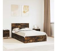vidaXL Bed Frame with Drawer Smoked Oak 135 x 190 cm Engineered Wood