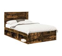 vidaXL Bed Frame with Drawer Smoked Oak 135 x 190 cm Solid Pine Wood, Modern Rec
