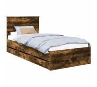 vidaXL Bed Frame with Drawer Smoked Oak 75 x 190 cm Engineer Wood, Modern Bed, Rectangular Frame, Discreet Storage, Simple, Indoor Furniture, Bedroom Decor, Minimalist Style