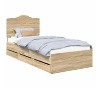 vidaXL Bed Frame with Drawer Sonoma Oak 90 x 190 cm Engineer Wood, Bedroom, Rectangular, Modern, Space-saving Furniture Ideas for a Contemporary, Minimalist Design and Effective Storage Solutions