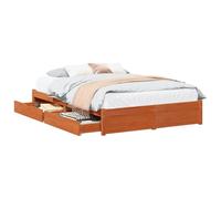 vidaXL Bed Frame with Drawer Wax Brown 160 x 200 cm Solid Pine Wood, Stylish Storage Bed, Rectangular Pine Wood Frame, Durable Modern Design, Efficient Under-Bed Drawers, Minimalist Organization