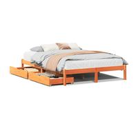 vidaXL Bed Frame with Drawers Wax Brown 135x190 cm Double Solid Wood Pine