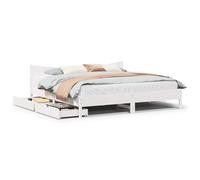 vidaXL Bed Frame with Drawers White 180x200 cm Super King Solid Wood Pine