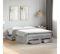 vidaXL Bed Frame with Drawers without Mattress Concrete Grey 135x190 cm Double