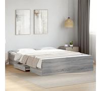 vidaXL Bed Frame With Drawers Without Mattress Grey Sonoma 140X200 cm, Grey