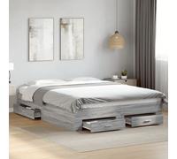 vidaXL Bed Frame With Drawers Without Mattress Grey Sonoma 160X200 cm, Grey