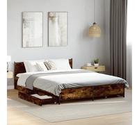 vidaXL Bed Frame with Drawers without Mattress Smoked Oak 135x190 cm Double