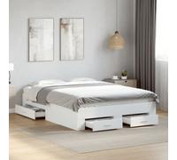 vidaXL Bed Frame With Drawers Without Mattress White 135X190 cm Double, White