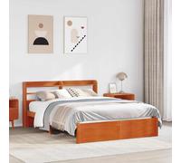 vidaXL Bed Frame with Headboard 2 pcs Wax Brown Solid Pine Wood