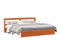 vidaXL Bed Frame with Headboard 2 pcs Wax Brown Solid Pine Wood, Modern Wooden Bed Frame, Rectangular Design, Durable Pinewood, Compact Sleep Solution for Stylish Bedroom Organization