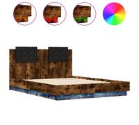 vidaXL Bed Frame with Headboard and LED Lights Bed Smoked Oak Small Double