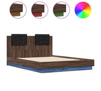 Bed Frame with LED without Mattress Brown Oak 135x190 cm Double