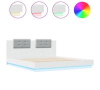 vidaXL Bed Frame with Headboard and LED Lights Home Bed Base White 160x200 cm