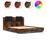 vidaXL Bed Frame with Headboard and LED Lights Smoked Oak 150x200 cm King Size
