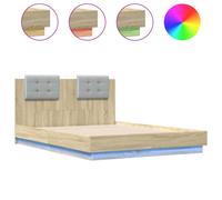 vidaXL Bed Frame with Headboard and LED Lights Sonoma Oak 135x190 cm Double