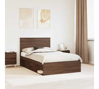 vidaXL Bed Frame with Headboard Brown Oak 120 x 190 cm Solid Pine Wood