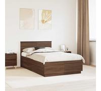 vidaXL Bed Frame with Headboard Brown Oak 135 x 190 cm Engineered Wood