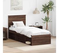 vidaXL Bed Frame with Headboard Brown Oak 75 x 190 cm Solid Pine Wood