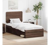 vidaXL Bed Frame with Headboard Brown Oak 90 x 200 cm Solid Pine Wood