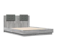 vidaXL Bed Frame with Headboard Grey Sonoma 135x190 cm Double Engineered Wood
