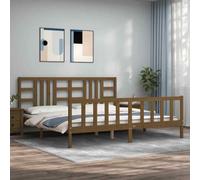 vidaXL Bed Frame with Headboard Honey Brown 200x200 cm Solid Wood 33 UK HOT
