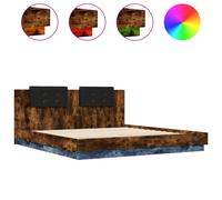 vidaXL Bed Frame with Headboard & LED Lights Smoked Oak 180x200 cm Super King