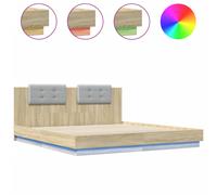 vidaXL Bed Frame with Headboard & LED Lights Sonoma Oak 180x200 cm Super King