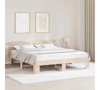 vidaXL Bed Frame with Headboard Natural 200 x 200 cm Solid Pine Wood