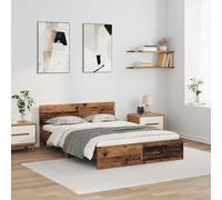 vidaXL Bed Frame with Headboard Old Wood 120 x 190 cm Engineered Wood, Innovative Bed Frame, Dynamic Lighting, USB, Stylish Design, Multicolor, Modern Bedroom Piece
