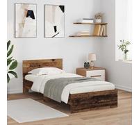 vidaXL Bed Frame with Headboard Old Wood 90 x 190 cm Engineered Wood, Innovative Bed Frame, Dynamic Lighting, USB, Stylish Design, Multicolor, Modern Bedroom Piece