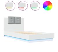vidaXL Bed Frame with Headboard & RGB LED Lights, White, 90x190 cm Single - Engineered Wood, Plywood Slats