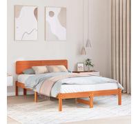 vidaXL Bed Frame with Headboard Wax Brown 120 x 190 cm Solid Pine Wood