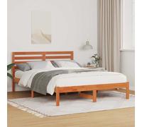 vidaXL Bed Frame with Headboard Wax Brown 135 x 190 cm Solid Pine Wood