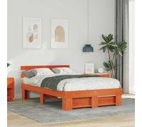 vidaXL Bed Frame with Headboard Wax Brown 135 x 190 cm Solid Pine Wood