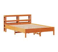 vidaXL Bed Frame with Headboard Wax Brown 135x190 cm Double Solid Wood Pine