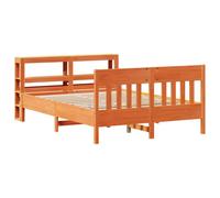 vidaXL Bed Frame with Headboard Wax Brown 135x190 cm Double Solid Wood Pine