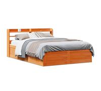 (wax brown, 135 x 190 cm) vidaXL Bed Frame with Headboard Bed Base Solid Wood Pine