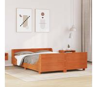 vidaXL Bed Frame with Headboard Wax Brown 135x190 cm Double Solid Wood Pine