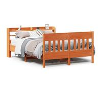 vidaXL Bed Frame with Headboard Wax Brown 135x190 cm Double Solid Wood Pine