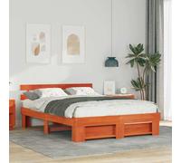 vidaXL Bed Frame with Headboard Wax Brown 160 x 200 cm Solid Pine Wood